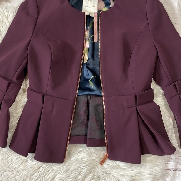 Ted Baker Maggi Peplum Flare Sleeve Blazer Jacket Dark Purple - Picture 6 of 11